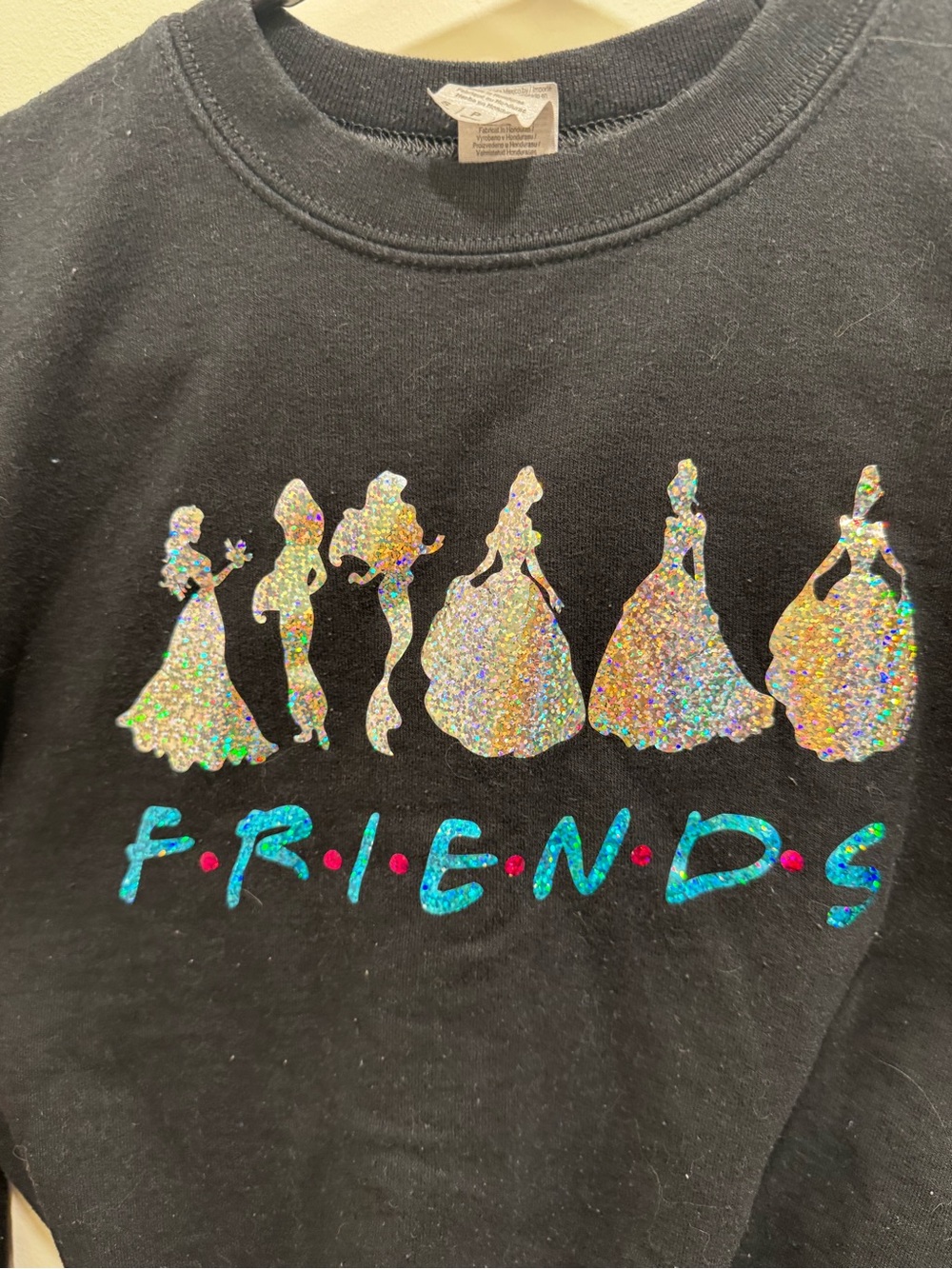 Girls Black 'Friends' Glitter Disney Princess Graphic Dress